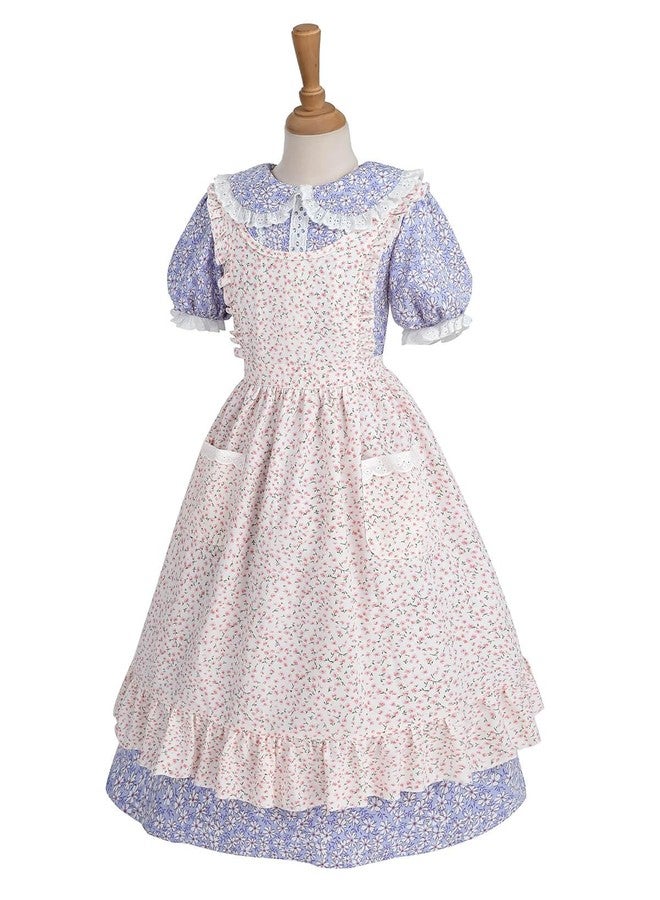Nuoqi Colonial Costume Girls Prairie Pioneer Dress Laura Ingalls Wilder Costume with Apron Purple, 10-12 - Image 2